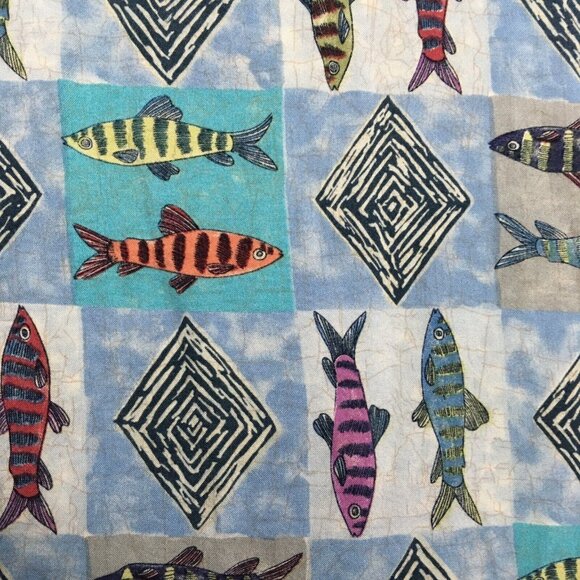 Campia Moda Mens Hawaiian Shirt size XL Short‎ Sleeve Tribal Fish Graphic Green - Picture 11 of 16